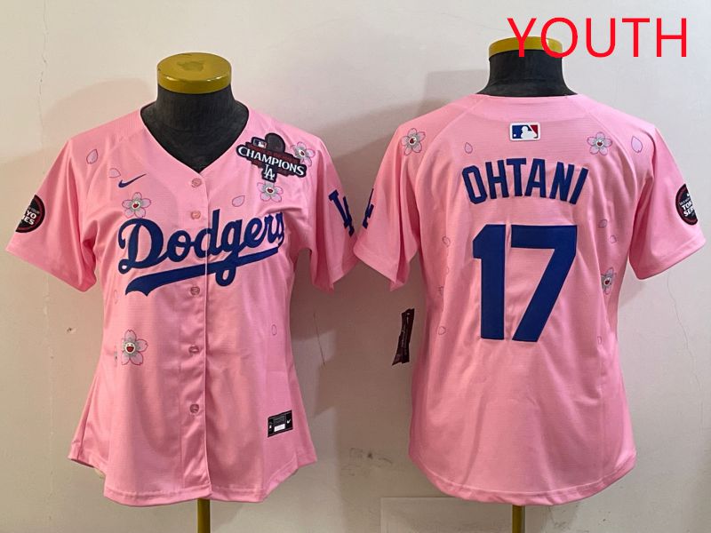 Youth Los Angeles Dodgers 17 Ohtani Pink Sakura Edition 2025 Nike MLB Jersey style 26